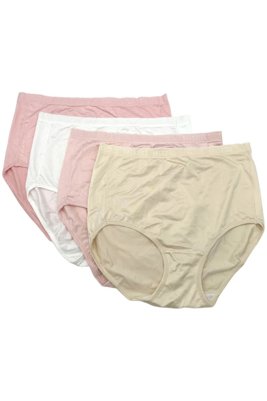 Breezies 4-pack Set Nylon Microfiber Brief Panty Pk/Pk/Wt/Lt - Regular